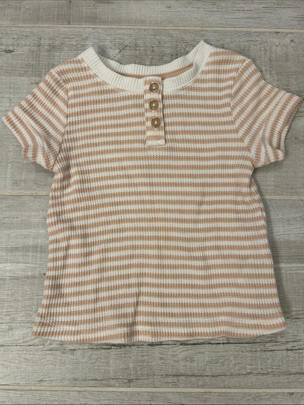 Cat & Jack Short Sleeve Henley Top in Cream and Tan Stripe